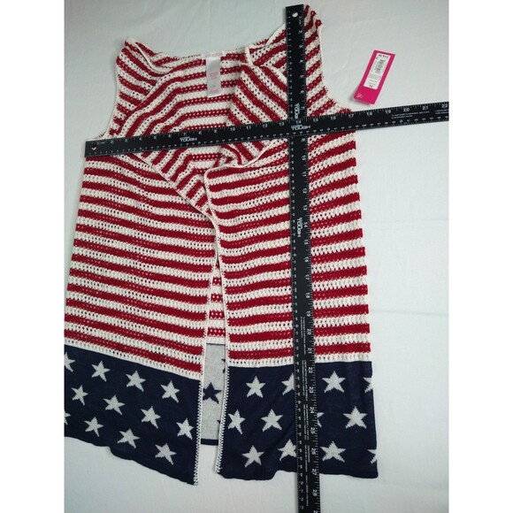 NWT Red White Blue American flag crochet cardigan XL duster Made in USA July 4th - Picture 5 of 6